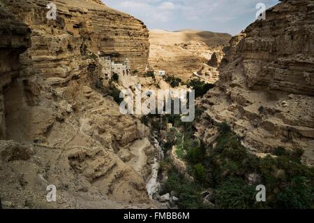 Israel, Palestine, the West Bank ( litigious territory), Juda's desert (Judea), Wadi Qelt, Saint-Georges monastery Stock Photo