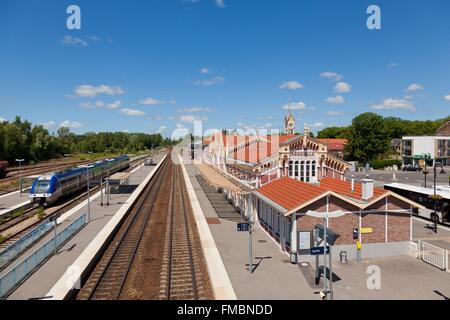 France, Somme, Abbeville, the Abbeville station style regional seaside is built around a wood frame with red brick veneer Stock Photo