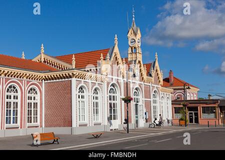 France, Somme, Abbeville, the Abbeville station style regional seaside is built around a wood frame with red brick veneer Stock Photo