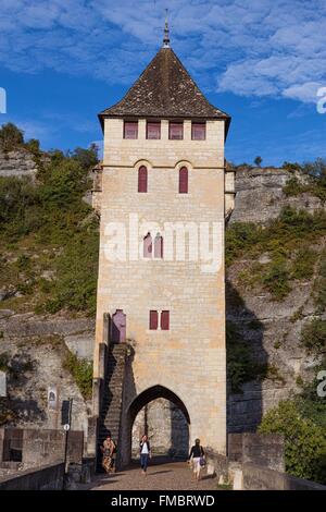 France, Lot, Bas-Quercy, Cahors, XIVth century Valentre bridge Stock Photo