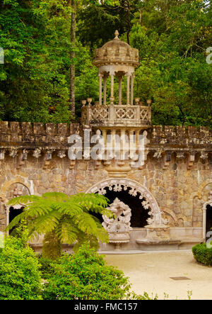 Portugal, Lisbon Region, Sintra, View of the park of Quinta da Regaleira palace. Stock Photo