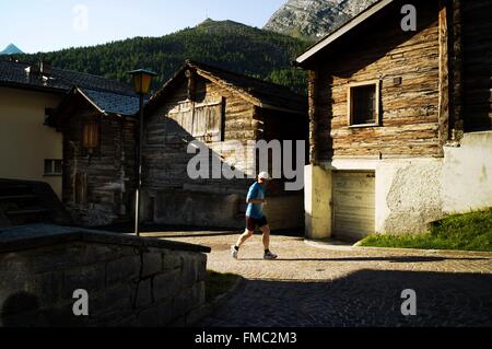 Switzerland, Canton of Valais, Saas Valley, Saas Fee, 1800 m, the historical heart of the village Stock Photo