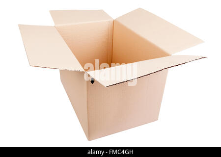 Opened cardboard box on white background Stock Photo