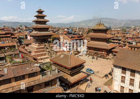Nepal, Bagmati zone, Bhaktapur, listed as World Heritage by UNESCO, Taumadhi Tole, Nyatapola and Bhairabnath temples Stock Photo