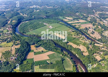 France, Dordogne, Domme, Montfort meandre (aerial view) Stock Photo