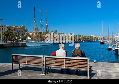 Spain, Catalonia, Barcelona, Old Harbor, Old Port, Port Vell, Rambla de Mar Bridge Stock Photo