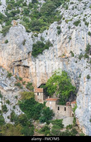 France, Pyrenees Orientales, Saint Paul de Fenouillet, Galamus Gorges between Aude and Pyrenees Orientales, 15th century Stock Photo