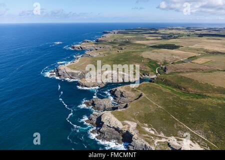 France, Morbihan, Belle Ile, Sauzon, Port Skeul (aerial view) Stock Photo