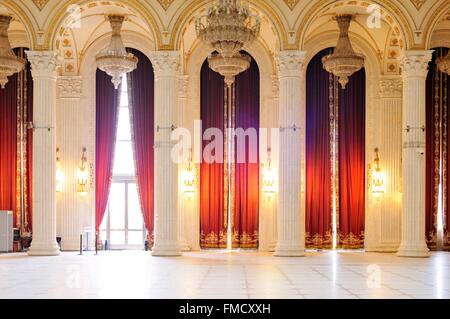 Romania, Muntenia, Bucharest, the Parliament Palace which is the former palace of Ceausescu, ball room Stock Photo