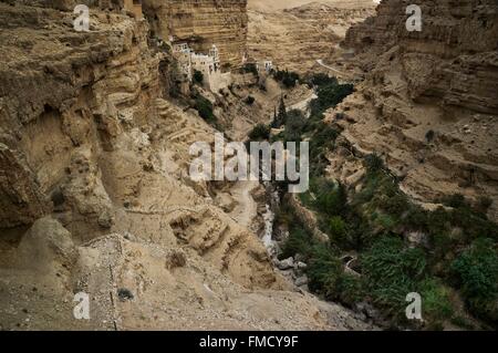 Israel, Palestine, the West Bank ( litigious territory), Juda's desert (Judea), Wadi Qelt, Saint-Georges monastery Stock Photo