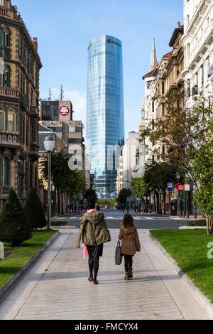 Spain, Basque Country, Bizkaia, Bilbao, Iberdrola Tower designed by architect Cesar Pelli Stock Photo