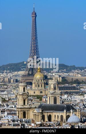 France, Paris, Saint Sulpice church, the dome of the Invalides and the Eiffel Tower Stock Photo