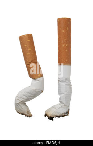Two stubs of cigarettes on a white background Stock Photo