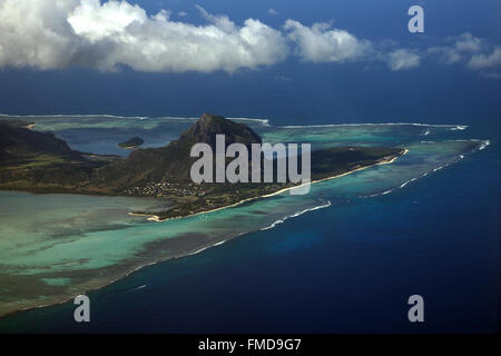 Aerial view, view on the East coast and the peninsula with the Le Morne Brabant beach, Mauritius Stock Photo