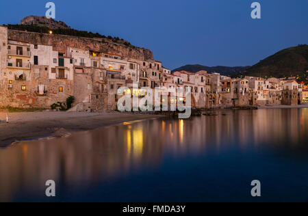 Evening mood, beach in the historic centre, Cefalu, Province of Palermo, Sicily, Italy Stock Photo