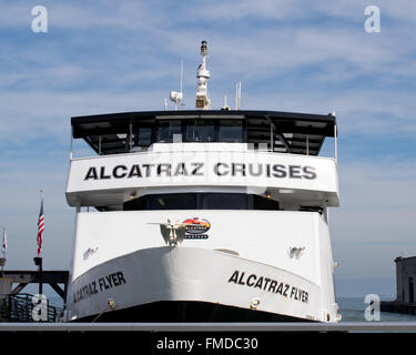 Alcatraz Flyer at the doc of San Francisco's harbor, ready for cruises to Alcatraz Stock Photo