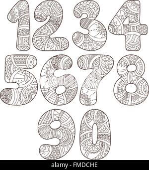 Zentangle numbers set. Collection of doodle numbers with zentangle elements. Vector illustration can be used for web design, booklets, print cards, textile t-shirts, print elements and other. Stock Vector