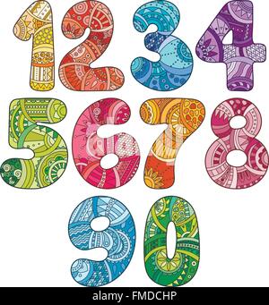 Zentangle numbers set. Collection of doodle numbers with zentangle elements. Vector illustration can be used for web design, booklets, print cards, textile t-shirts, print elements and other. Stock Vector