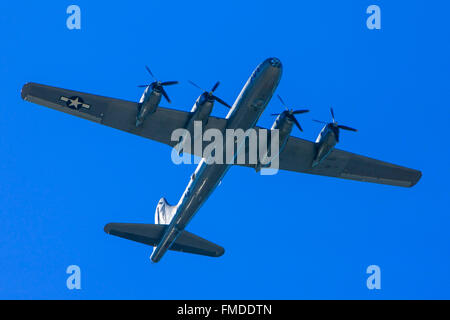 View of a WWII Boeing B29 Superfortress Bomber Plane flying over Florida Stock Photo