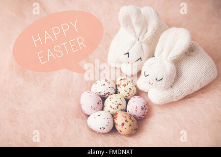 Happy Easter, eggs, bunny background, toning Stock Photo