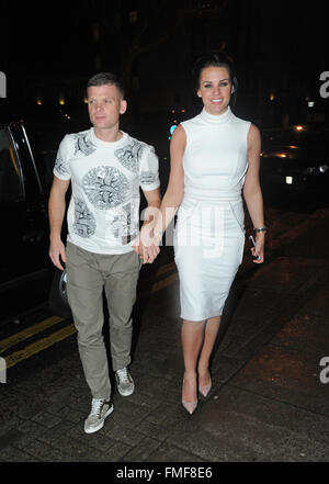 Danielle Lloyd and her new boyfriend Michael O'Neil are seen leaving Tamarin restaurant in London together after attending the Dakota Johnon Premiere of How to be single.  Featuring: Danielle Llyord, Michael O'Neil Where: London, United Kingdom When: 10 F Stock Photo