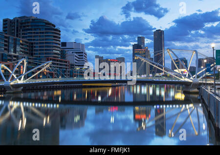South Wharf skyline at dawn, Melbourne, Victoria, Australia Stock Photo