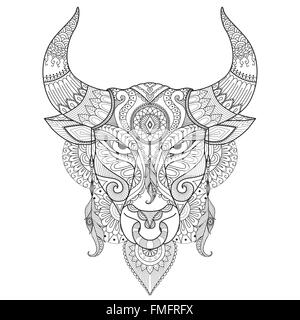 Drawing angry bull for coloring book,tattoo,logo,T shirt design and other decoration