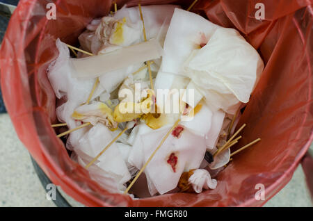 infectious wastes in red bag Stock Photo