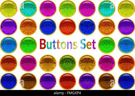 Set Golden Buttons with Patterned Gems Stock Vector