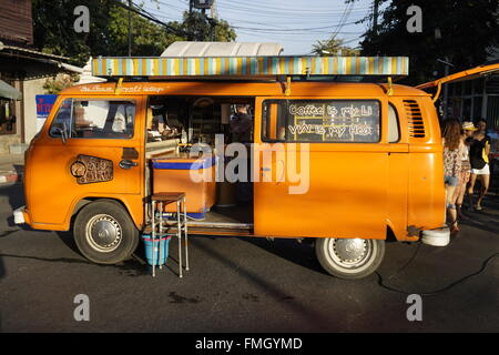 mobile coffee truck at Chiang Mai night market walking street Stock Photo