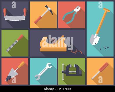Flat design illustration with various tools icons Stock Vector