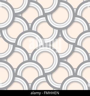 Seamless pattern of layered gray concentric circles with drop shadows Stock Vector
