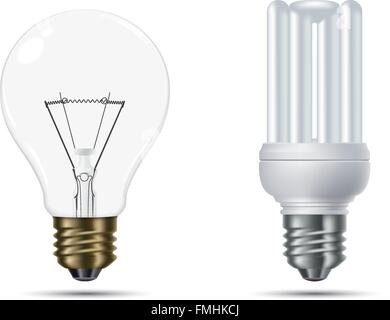 Conventional and energy saving light bulbs opposed, isolated on white background Stock Vector