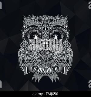 Vector zentangle owl illustration. Ornate patterned bird. Stock Vector
