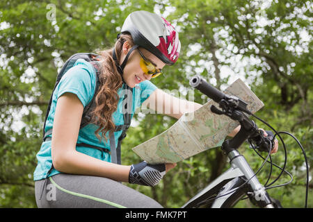 Woman checking the map Stock Photo