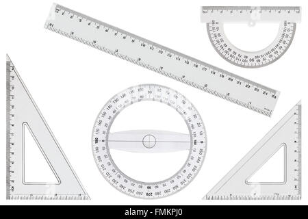 Set of white transparent rulers, isolated on white background Stock Photo