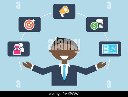 People at work: vector illustration of marketing manager or marketing expert job profile Stock Vector