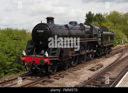 BR CLASS 5MT 4-6-0 STEAM LOCOMOTIVE 73050 “ CITY OF PETERBOUGH “ AT THE NENE VALLEY RAILWAY . Stock Photo