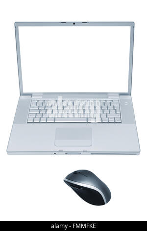 Modern and fashionable laptop with the wireless mouse Stock Photo