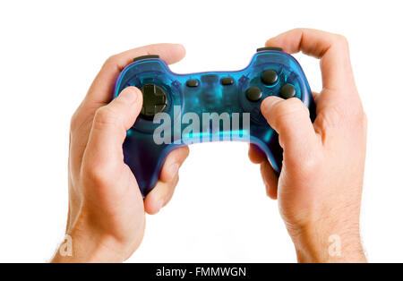 video game controller in hand isolated on white background Stock Photo