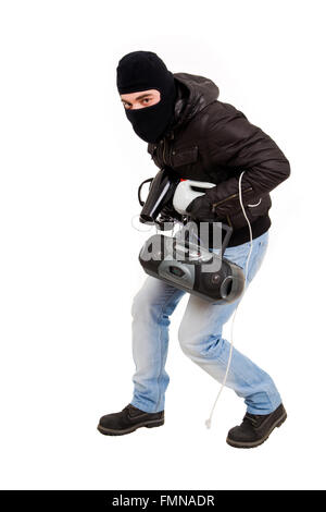 Robber with goods, isolated on white Stock Photo