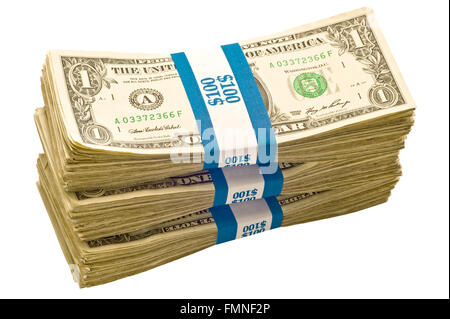 Three Bundles of One Dollar Notes Stock Photo