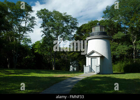 Three Sisters lighthouses, also known as the Chatham lights are reconstructed in their own wooded park. Stock Photo