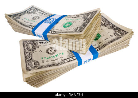 Two Bundles of One Dollar Bills Stock Photo