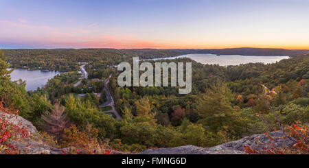 A panoramic view of the town of Dorset and Lake of Bays. Dorset, Lake of Bays Township, Muskoka, Ontario, Canada. Stock Photo