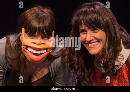 Nina Conti (right).  Photocall with comedian and ventriloquist Nina Conti for her show 'In Your Face' at the Criterion Theatre. Performances from 25 February to 12 March 2016. Stock Photo