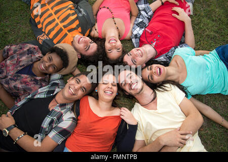 Group of college students having good time in the outdoors Stock Photo