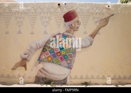 Graffiti on a wall, Djerbahood in Erriadh, Djerba, Tunisia Stock Photo