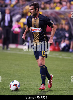 Columbus, Ohio, USA. 12th March, 2016. Philadelphia Union forward Chris Pontius (13) dribbles the ball in the match against Columbus at Mapfre Stadium. Columbus, Ohio, USA Credit:  Brent Clark/Alamy Live News Stock Photo