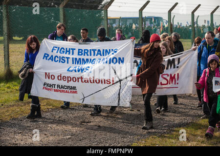 Milton Ernest, UK. 12th March, 2016. Campaigners against immigration detention attend a protest outside Yarl’s Wood Immigration Removal Centre in Bedfordshire. Credit:  Mark Kerrison/Alamy Live News Stock Photo